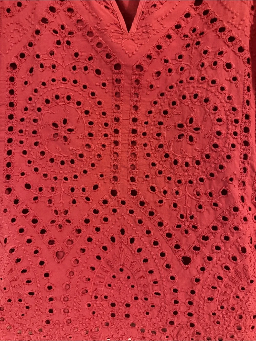 Rust Eyelet Puff-Sleeve Top - Women's